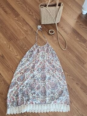 Billabong Boho Floral Summer Dress with Crochet Trim